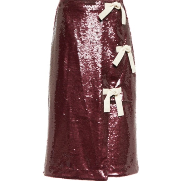 Ganni Sequin Midi Skirt with Bows - Burgundy size 34 - Picture 7 of 8